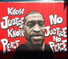 George Floyd street art painted on plywood at Salons by jc Uptown in Minneapolis, Minnesota. Image Source: Lorie Shaull, CC