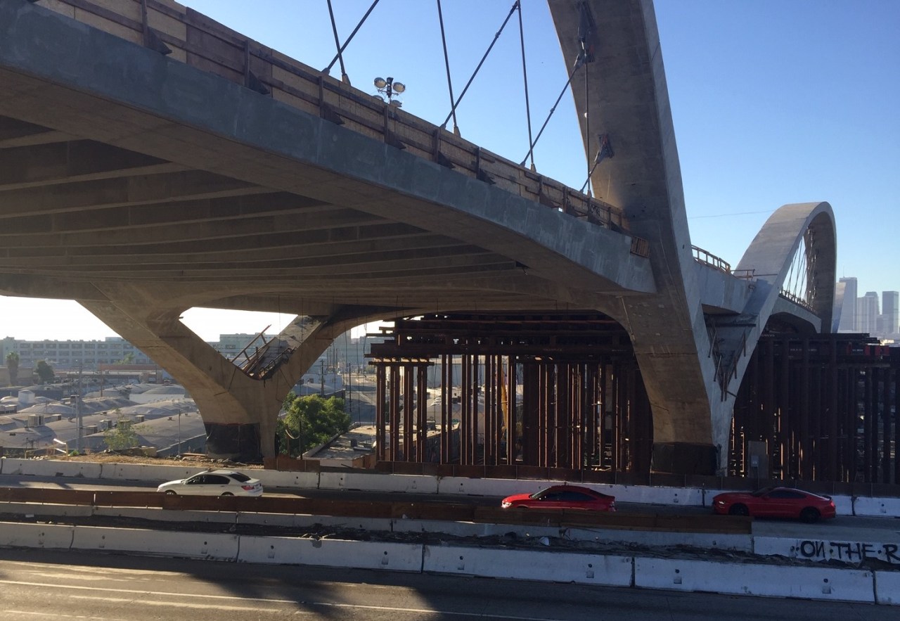The eastern - Boyle Heights - end of the Sixth Street Viaduct is furthest along.