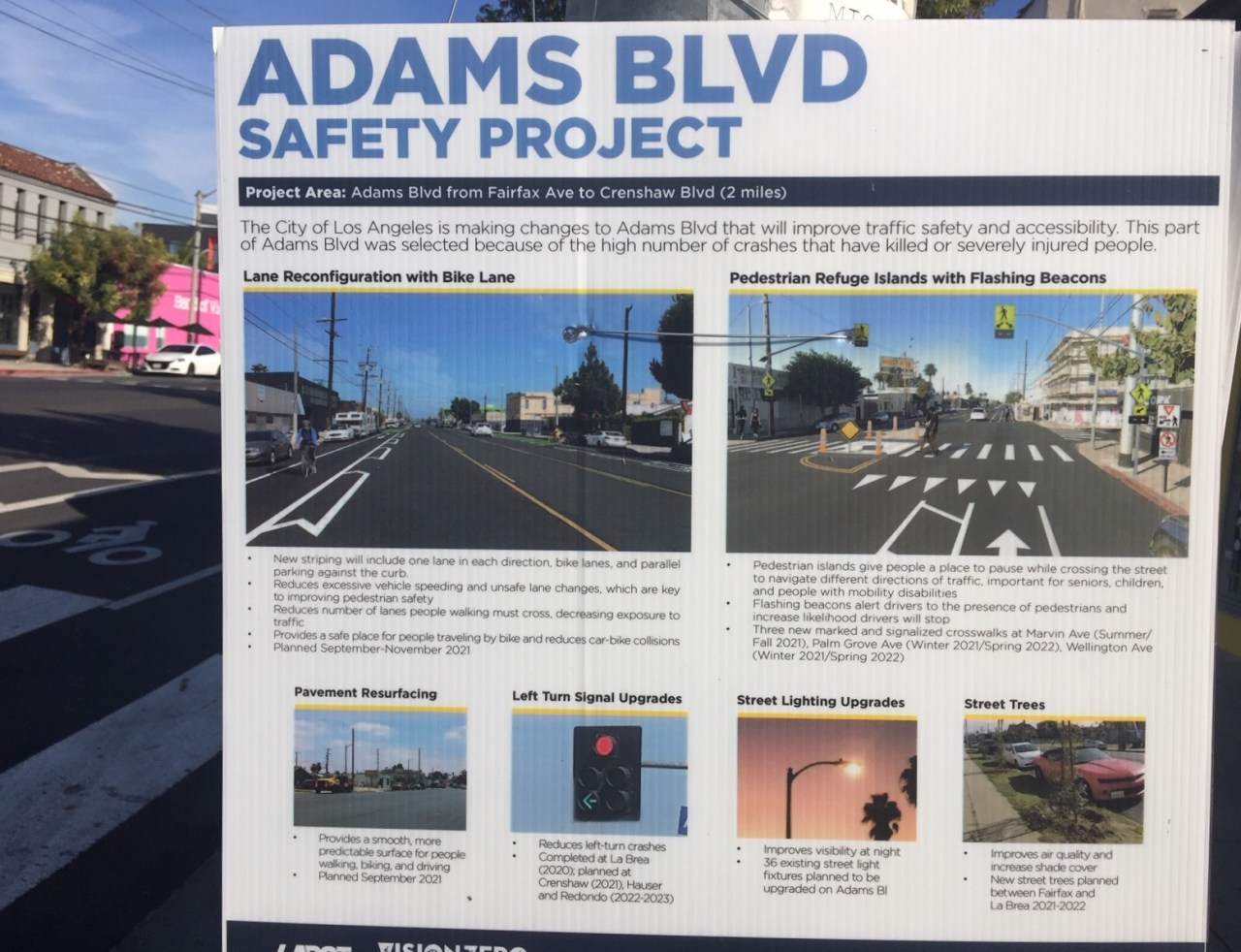 LADOT signage on components of Adams Blvd Safety Project