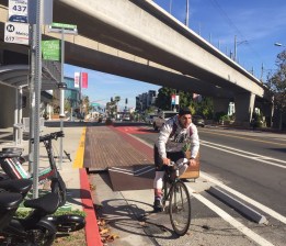 New bus and bike lanes in Culver City - including right under the Metro E Line. Photos by Joe Linton/Streetsblog L.A.
