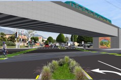 Rendering of West Foothill Boulevard and Grand Avenue in Glendora. This project, which would reduce general travel lanes, add continental crosswalks and bike lanes is included in the East SGV Sustainable Multimodal Improvement Project proposal. Image: City of Glendora