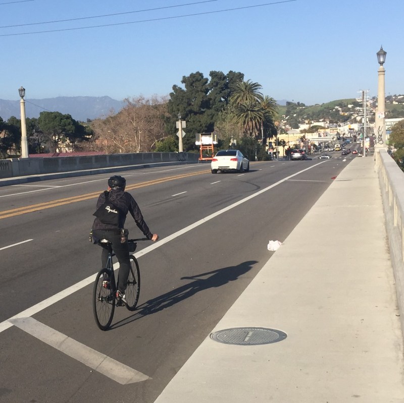 The city has failed to complete the North Spring Street Bridge project as approved, due to Councilmember Cedillo removing bike lanes from the construction contract. Photo by Joe Linton/Streetsblog