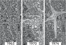 Aerials of the period when the state bought up land through eminent domain for the 710 Freeway. Caltrans  pushed out more than 4,000 residents and destroyed more than 1,500 homes. Image: city of Pasadena
