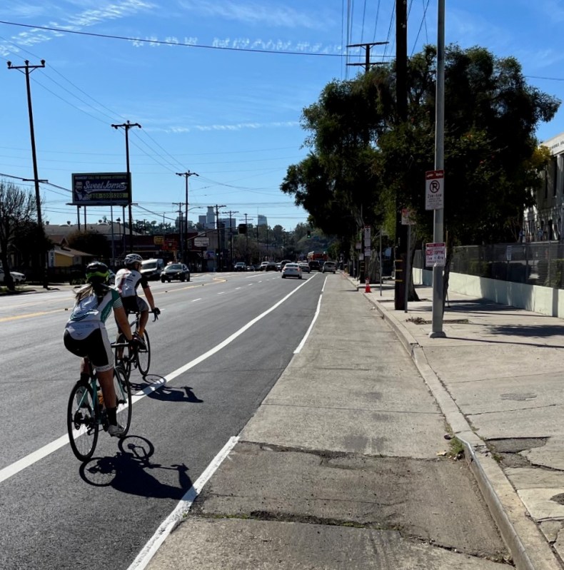 New bike lanes on North Figueroa Street - photos by Joe Linton/Streetsblog L.A.