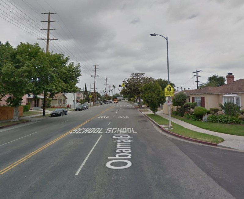 This stretch of South L.A.'s Obama Boulevard would see a speed limit reduction from 40 to 35 mph under the city's proposal. Image via Google Street View