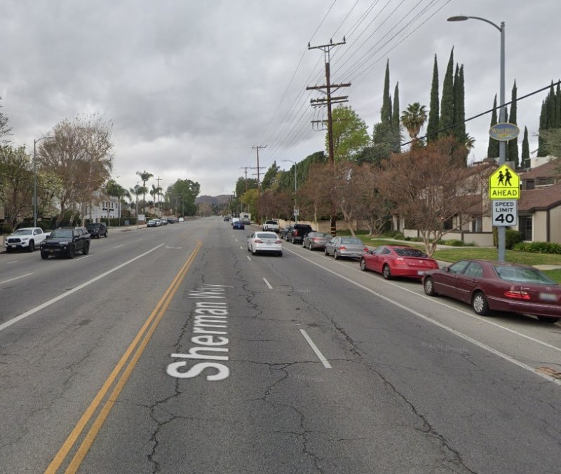 This portion of Sherman Way will soon see a speed limit reduction from 40mph to 35mph - via Google Street View