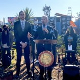 Senator Scott Wiener and SFMTA Director Jeff Tumlin, foreground, introduce S.B. 922 in Bay View, San Francisco. Image: Screengrab from Facebook