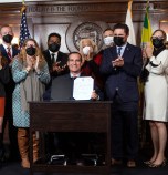 Garcetti signs L.A. City speed limit reductions - photo courtesy Mayor's office. (Apologies that SBLA formatting needs meant cropping many attendees.)