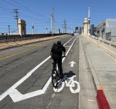 New bike lane on the First Street Bridge over the L.A. River. Photos by Joe Linton/Streetsblog