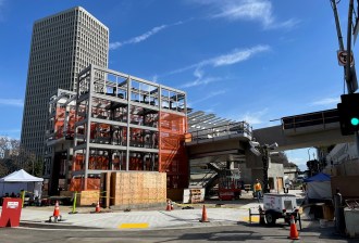 Metro's Grand Avenue/Bunker Hill Station under construction in April 2022. Photo by Joe Linton/Streetsblog