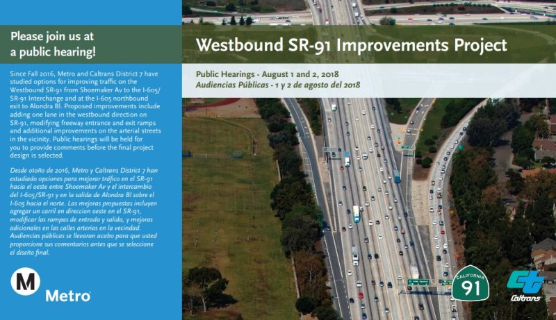 Metro 2018 91 Freeway expansion community meeting invitation