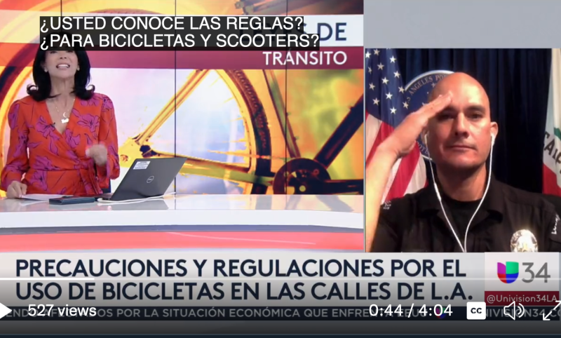 LAPD spokesperson Jáder Chávez joined anchor Gabriela Teissier to talk bike/scooter laws on June 24. It was a disaster.