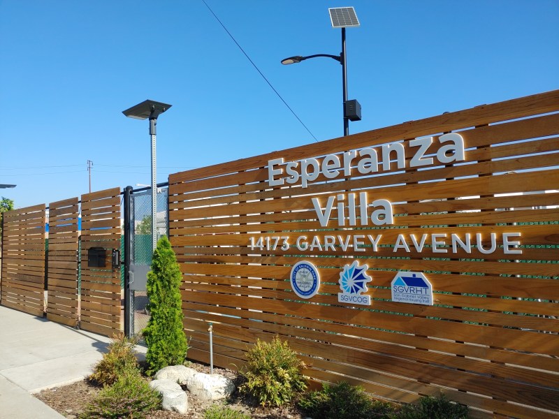 The exterior gate of Esperanza Villa Tiny Homes Village in Baldwin Park. Credit: Chris Greenspon/Streetsblog