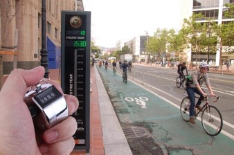 Automatic cyclist and pedestrian counters aren't common in U.S. cities — but they should be. Photo: The Fast Lane Blog (with help from the Streetsblog Photoshop Desk)